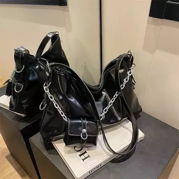 Yogodlns Серебристые мягкие сумки через плечо Hobos для женщин Модные модные дизайнерские сумки из искусственной кожи Женская сумка под мышками с кошельком 40x8x25cm серебряный