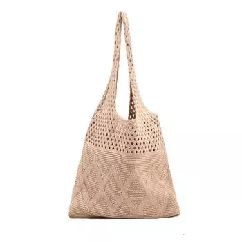 Yogodlns шерстяная вязаная сумка-тоут для женщин винтажная хлопковая сумка на плечо для девочек большая вместительная женская сумка вязаная крючком сумка 35x35cm бежевый