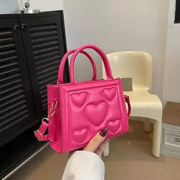 Yogodlns Шикарная ретро однотонная мини-сумка Универсальная корейская сумка через плечо из искусственной кожи с узором в виде сердца и любви для девочек старшей школы 18x7x14cm белый