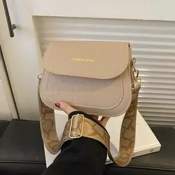 Yogodlns Simple PU Leather Saddle Shoulder Bags Solid Color Crossbody Bag Wide Strap Flap Purse and Handbag For Women Girls 19.5x6.5x15.5cm чёрный