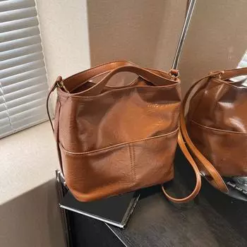 Yogodlns Solid Clolor Простые сумки-ведра из искусственной кожи с большой вместимостью, модные универсальные сумки через плечо для женщин, дизайнер