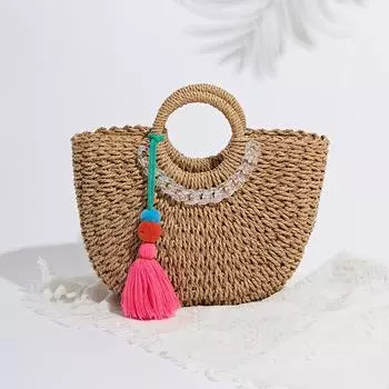 Yogodlns соломенная тканая сумка во французском стиле, большая вместительная портативная сумка на плечо, высокочувствительная корзина из ротанга, женская сумка, пляжная сумка 35x5x25cm хаки