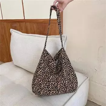 Yogodlns современная сумка-мессенджер с леопардовым принтом, парусиновая сумка на одно плечо для студенток, диагональная сумка большой вместительности 43x35cm коричневый