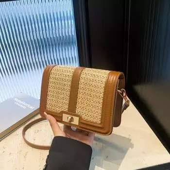 Yogodlns Square Summer Straw Woven Clutch Handbags for Women Crossbody Bags Casual Beach Rattan Travel Shoulder Messenger Bags 19x6x13cm чёрный