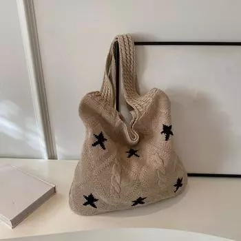 Yogodlns Star Knit Женская сумка Новая вязаная эко-сумка-шоппер крючком Веревка Сумка на плечо Женская вязаная сумка Винтажная большая сумка