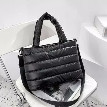 Yogodlns стеганая сумка-тоут для женщин стеганая дутая сумка легкая наплечная сумка с подкладкой из хлопка на подкладке сумка через плечо 34x17x23cm чёрный
