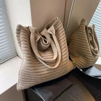 Yogodlns Сумка крючком в стиле ретро, универсальная и простая, большая вместительная женская сумка через плечо, ленивые дорожные сумки-шопперы 38x6x37cm бежевый