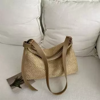 Yogodlns Summer Ladies Straw Bag Fashion Woven Handbag Rattan Handmade Braid Large Capacity Summer Beach Handbag for Women 30.5x9x20.5cm белый