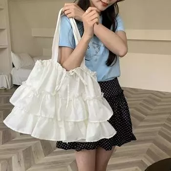 Yogodlns Sweet Aesthetic Women Handbags Fairy Solid Ruffles Pleated Underarm Bag Fashion Elegant Shoulder Bags All Match Shopper Totes