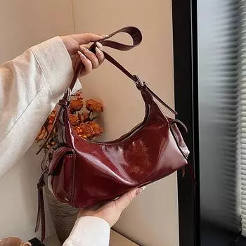 Yogodlns Текстура Ретро Красный Мягкая Кожа Сумки На Плечо Для Женщин Тренд Твердый Универсальный Кроссбоди Сумка Для Езды На Покупках Женские Сумки 29x10x12cm вино красного