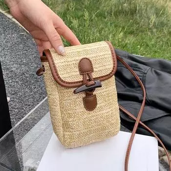 Yogodlns тканая соломенная женская сумка через плечо, летняя богемная пляжная сумка из ротанга, женская сумка через плечо в стиле ретро, однотонный кошелек для монет для мобильного телефона