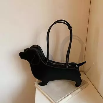 Yogodlns Трехмерная сумка через плечо с изображением таксы из искусственной кожи в стиле ретро, сумка через подмышку для женщин, трендовая сумка для поездок на работу 39x8x26cm чёрный