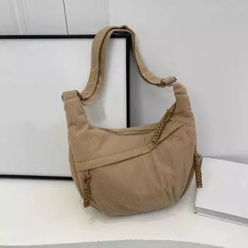 Yogodlns Вельветовая сумка через плечо, однотонная женская сумка через плечо с карманами, сумка-полумесяц, большая вместимость, повседневная сумка подмышкой для путешествий 35x7x22cm чёрный