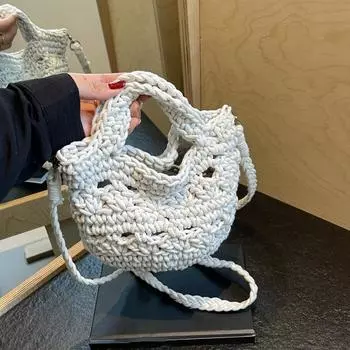 Yogodlns Весенне-летняя модная однотонная маленькая сумка в стиле ретро, тканая сумка на плечо, милая мини-сумка через плечо 20x9x15cm оранжевый