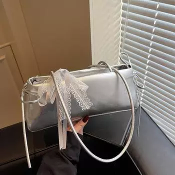 Yogodlns Весенняя новая простая сумка через плечо с милым бантом и лентой, универсальная сумка для подмышек для женщин 30x9x12cm чёрный