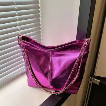 Yogodlns Винтажная лакированная кожаная сумка-тоут большой емкости для женщин, новая модная классическая фактурная сумка через плечо под мышкой 31.5x10.5x25cm серебряный