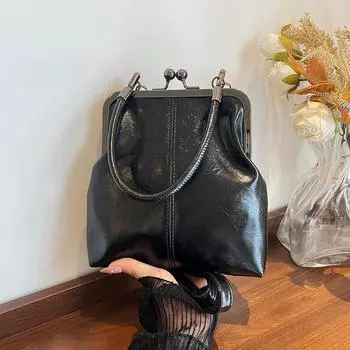 Yogodlns Винтажная мини-сумка через плечо из искусственной кожи для женщин, бежевая с золотистой застежкой-пряжкой, регулируемый ремешок, стильная маленькая сумка кроссбоди 19x5x20cm чёрный