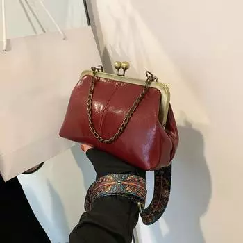 Yogodlns Винтажная модная сумка из искусственной кожи с широким ремешком, женские сумки-тоуты с цепочкой, женские сумки-мессенджеры через плечо 23x7x15cm чёрный