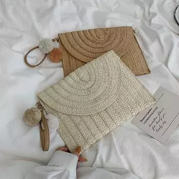 Yogodlns Винтажная сумка через плечо ручной работы Соломенные сумки Дизайнерская пляжная сумка Сумка для девочек Маленькая богемная соломенная сумка 27cm*20cm бежевый