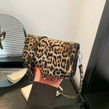 Yogodlns Винтажная сумка через плечо с леопардовым узором, маленькая квадратная роскошная сумка через плечо, брендовая сумка-мессенджер из искусственной кожи с клапаном