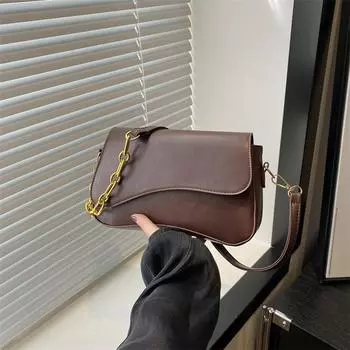 Yogodlns Винтажные кожаные сумки через плечо для женщин Дизайнерская женская маленькая сумка с клапаном через плечо подмышки Сумки и кошельки для подмышек 24x6x15cm чёрный