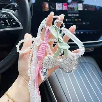 Yogodlns Вишневое сердце бант бисерная подвеска для сумки милая подвеска для сумки украшение для девочек подарок one size белый