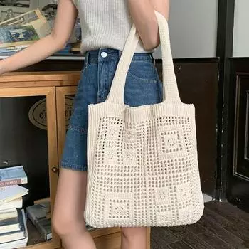 Yogodlns Вязаная шерстяная сумка-тоут женская вязаная крючком модная открытая сумка-шопер с верхней ручкой женская повседневная сумка большой вместительности