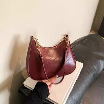 Yogodlns Высококачественная однотонная масляная вощеная искусственная кожа Женская сумка-хобо Женская сумка Роскошная цепочка Декор Сумки через плечо 22x6x17cm чёрный