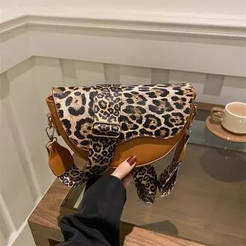 Yogodlns Wide Strap Leopard Print Crossbody Bags For Women Fashion Designer Shoulder Bag For Daily Used Versatile Ladies Handbags 24x8.5x15cm чёрный