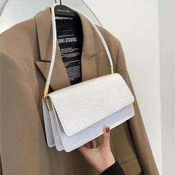Yogodlns винтажная сумка через плечо с крокодиловым узором женская сумка из искусственной кожи подмышками дизайнерская сумка модная женская сумка 24*8*13cm белый