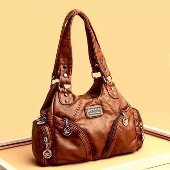 Yogodlns винтажная сумка на плечо для женщин, мягкая кожаная сумка с верхней ручкой, модная сумка через плечо с несколькими карманами, сумка для мамы