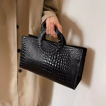 Yogodlns винтажная женская сумка через плечо с крокодиловым узором, модная сумка через плечо из искусственной кожи с верхней ручкой 31x18x21cm чёрный