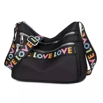 Yogodlns водонепроницаемая нейлоновая сумка через плечо женская многослойная сумка через плечо большой вместимости модная сумка-мессенджер с буквенным принтом 32*12*23cm чёрный