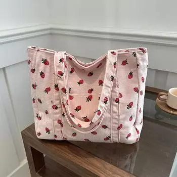 Yogodlns Women Corduroy Tote Bag Casual Printed Shoulder Bag Fashion Top Handle Bag Lightweight Handbag Reusable Grocery Bag