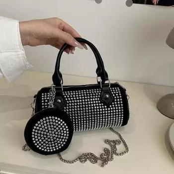 Yogodlns Women Evening Bags Shiny Diamond Women s Handbag Fashion Party Luxury Rhinestone Crossbody Shoulder Bag 21.5x10.5x10.5cm чёрный