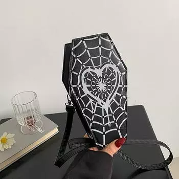 Yogodlns Women Fashion Shoulder Bag Large Capacity Coffin Shaped Casual Satchel Bag Adjustable Strap Spider Web PU Leather Crossbody Bag