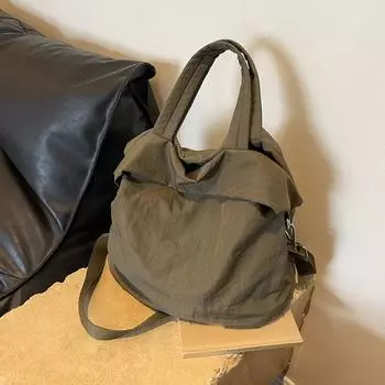 Yogodlns Women Nylon Shoulder Bag Large Capacity Simple Tote Handbag Solid Color Leisure Satchel Bag Female Fitness Bag