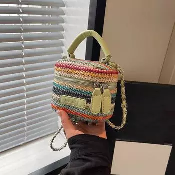 Yogodlns Women Straw Crossbody Bag with Chain Pouch Purse Zipper Closure Adjustable Strap Handbag for Work Travel 13x9x12cm коричневый