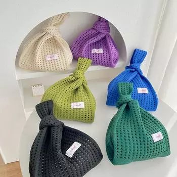 Yogodlns вязаная сумка на запястье женская повседневная сумка через плечо выдалбливают женские многоразовые сумки для покупок для девочек тканая маленькая сумка