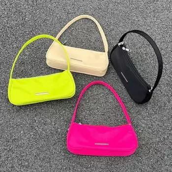 Yogodlns Женщины Оксфорд Сплошной Цвет Сумка Бродяги На Молнии Маленький Полумесяц Сумки Роскошные Дизайнерские Ретро Женские Сумки Подмышки Верхняя Ручка 26x5x11cm горячий розовый