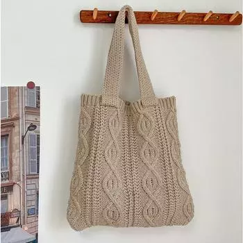 Yogodlns Женская ажурная вязаная сумка-тоут однотонная верхняя ручка тканая пляжная легкая элегантная портативная вязаная крючком сумка через плечо 34x2x33cm серый