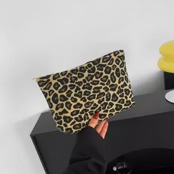Yogodlns Женская косметичка с модным леопардовым принтом, вместительная косметичка для хранения средств по уходу за кожей, косметичка, переносная холщовая сумка