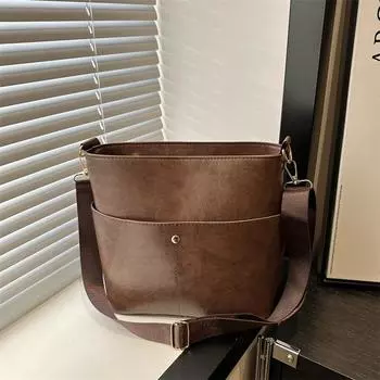 Yogodlns Женская кожаная сумка-ведро с несколькими карманами из искусственной кожи, сумка через плечо, универсальная сумка через плечо, сумка-портфель для путешествий для девочек 24.5x10.5x23.5cm чёрный