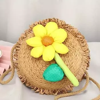 Yogodlns женская летняя шляпа дизайн соломенная сумка на ремне тканый цветочный декор маленькая сумка через плечо 16.5x5x16.5cm хаки