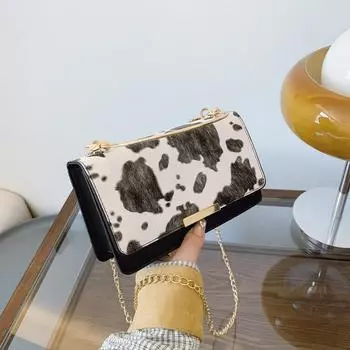 Yogodlns Женская маленькая сумочка из искусственной кожи с принтом коровы, сумка через плечо, сумка на плечо для работы, ежедневных покупок, путешествий, кошелек для телефона 20x6x12cm чёрный