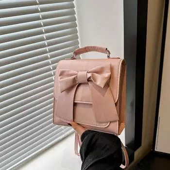 Yogodlns Женская мода однотонный маленький рюкзак элегантный бант декор искусственная кожа ручная сумка-ведро на плечо для путешествий на открытом воздухе 20x9x20.5cm белый