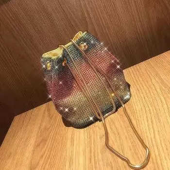 Yogodlns Женская мода Сумки-ведра со стразами и бриллиантами Ретро-цепочка Женские сумки на плечо Блестящие маленькие сумки через плечо Женские сумки 15x12x17cm разноцветный