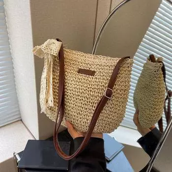 Yogodlns Женская модная летняя соломенная сумка через плечо для женщин, пляжный отдых, шоппинг, плетеные сумки через плечо, кошельки 29x6x23cm хаки