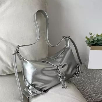 Yogodlns женская модная сумка-хобо из искусственной кожи с клецками, винтажная однотонная повседневная сумка через плечо на молнии 31x10x16cm серебряный