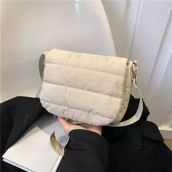 Yogodlns женская модная вышивка нитью нейлоновая космическая хлопковая маленькая сумка на плечо Повседневная однотонная универсальная квадратная сумка через плечо с клапаном 22x5x15cm серый